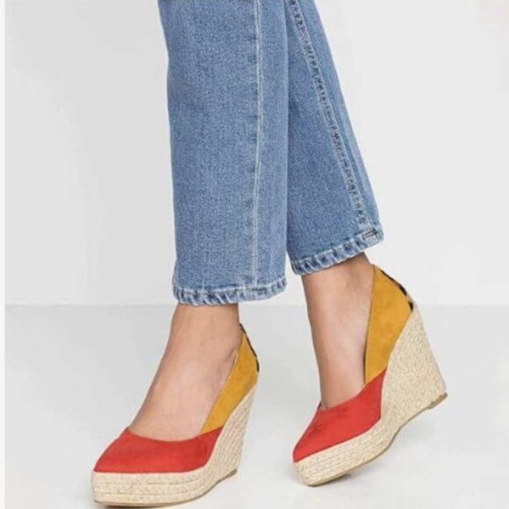FOWT Women Leopard Espadrille Wedge Sandals High Platform Suede Upper Shoes Red